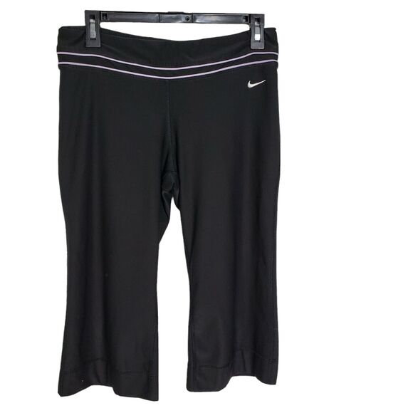 Nike Dri-Fit Womens Capri Pants Medium 8-10 Black Purple Workout Athletic 339512 - Picture 1 of 12